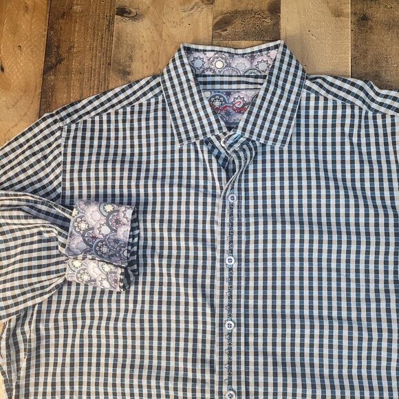 Robert Graham Blue Gingham Check Shirt‎ Mens XL Long Sleeve Button Up - Picture 4 of 10